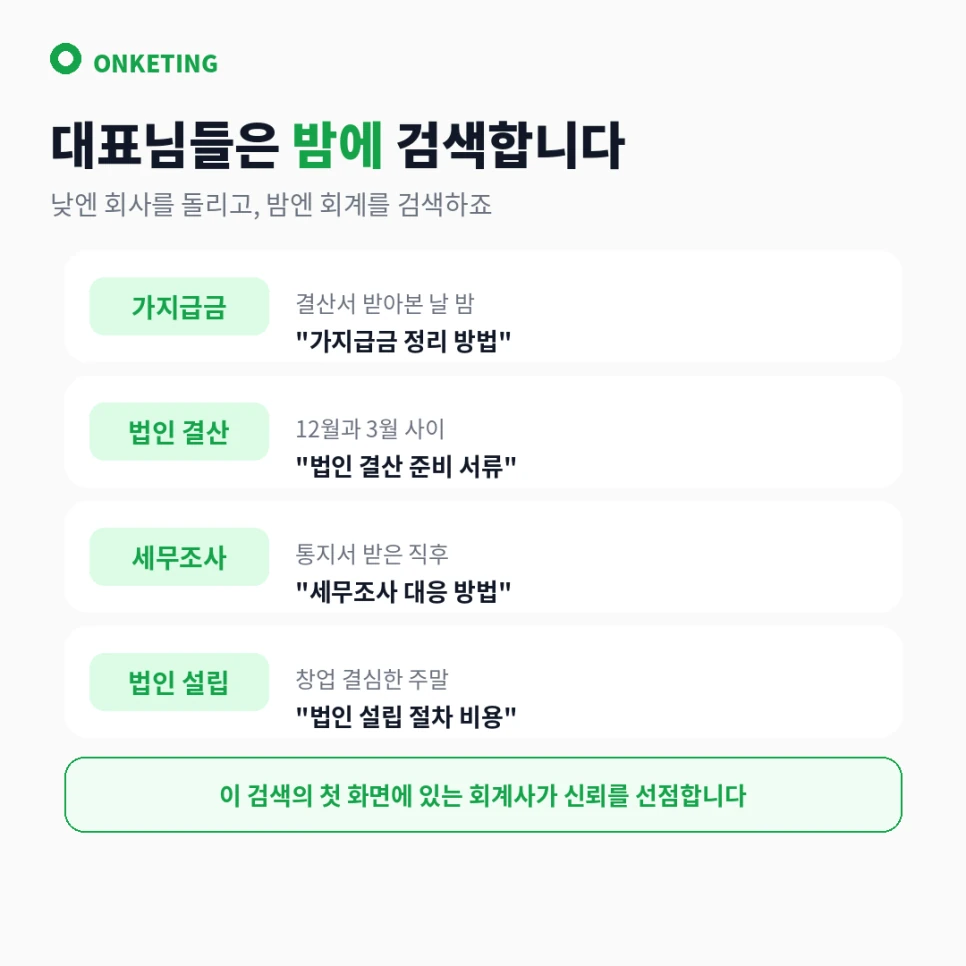 법인 대표가 회계를 검색하는 순간 — 상황별 키워드