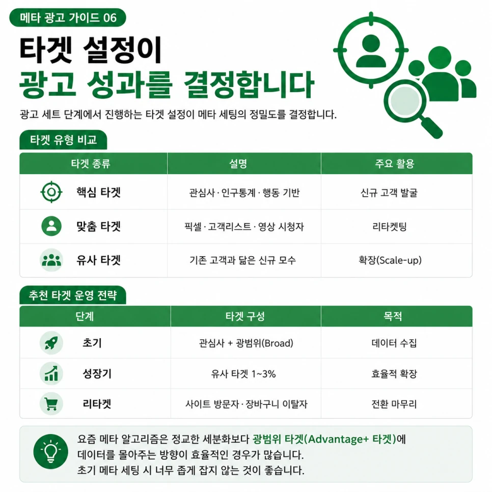 메타 광고 타겟 설정 - 핵심·맞춤·유사 타겟과 예산 전략
