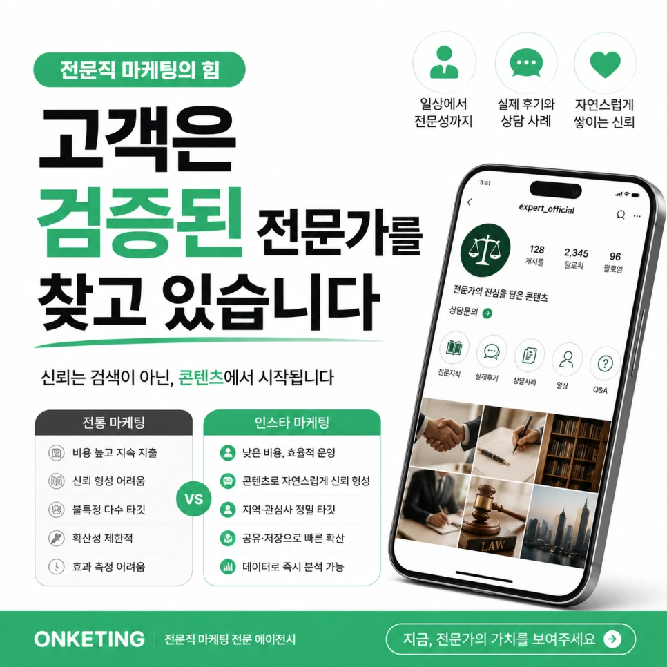 전통 마케팅과 전문직 인스타 마케팅 비교표