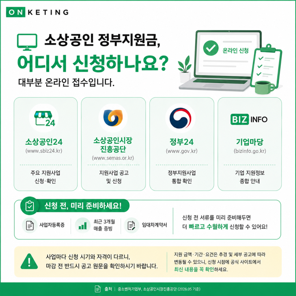 소상공인 정부지원금 신청처 - 소상공인24·정부24·기업마당